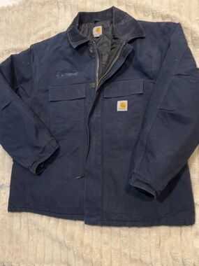 Carhartt Navy Men's Work Jacket with Corduroy Collar size 2x .